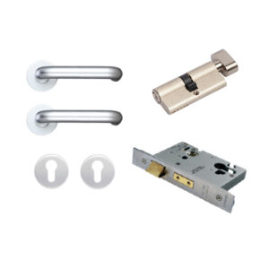 Round Bar Lever Handles, Lock and Cylinder Pack - Satin Anodised Aluminium
