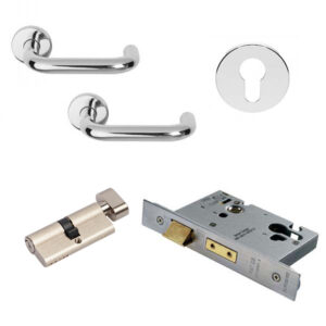 Round Bar Lever Handles, Lock and Cylinder Pack - Polished Stainless Steel