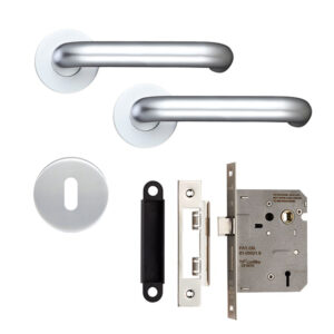 Round Bar Lever Handles and Budget 3-Lever Sashlock - Satin Anodised Aluminium