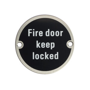 Circular Fire Door Signs – Drilled & Countersunk – Black