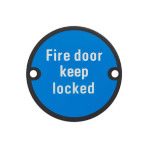 Circular Fire Door Signs – Drilled & Countersunk – Black