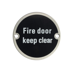 Circular Fire Door Signs – Drilled & Countersunk – Black