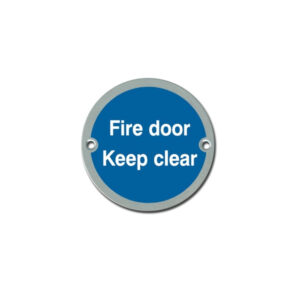 Circular Fire Door Signs – Drilled & Countersunk – Satin Stainless Steel