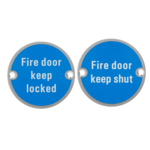 Circular Fire Door Signs – Drilled & Countersunk – Polished Stainless Steel