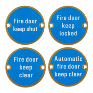 Circular Fire Door Signs – Drilled & Countersunk – Satin Brass