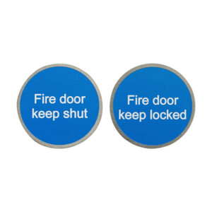 Circular Fire Door Sign – Self Adhesive – Satin Stainless Steel