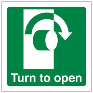 Turn To Open Sign - Rigid Plastic - Self Adhesive